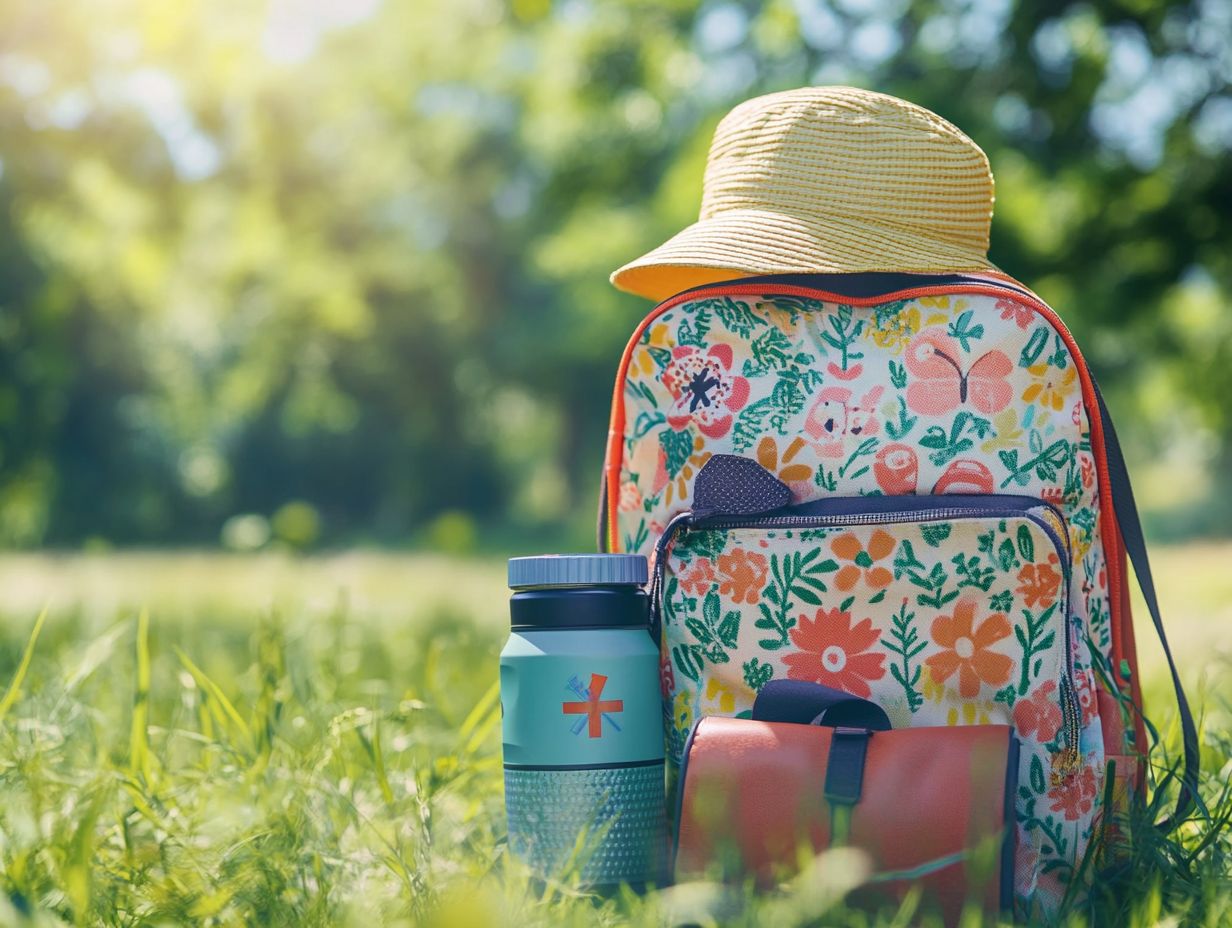 A variety of healthy snacks and water for kids during camping.