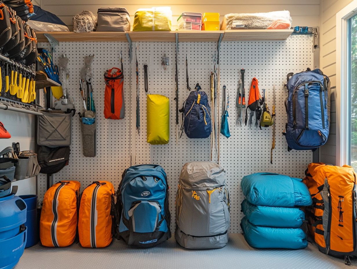 An organized setup for storing water and food supplies for camping