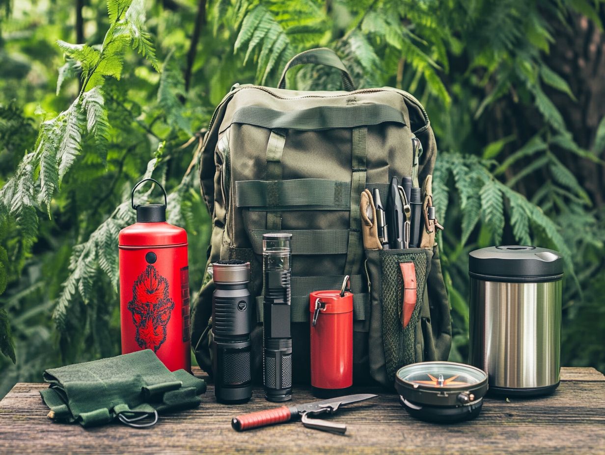 An informative image illustrating essential survival gear for outdoor enthusiasts