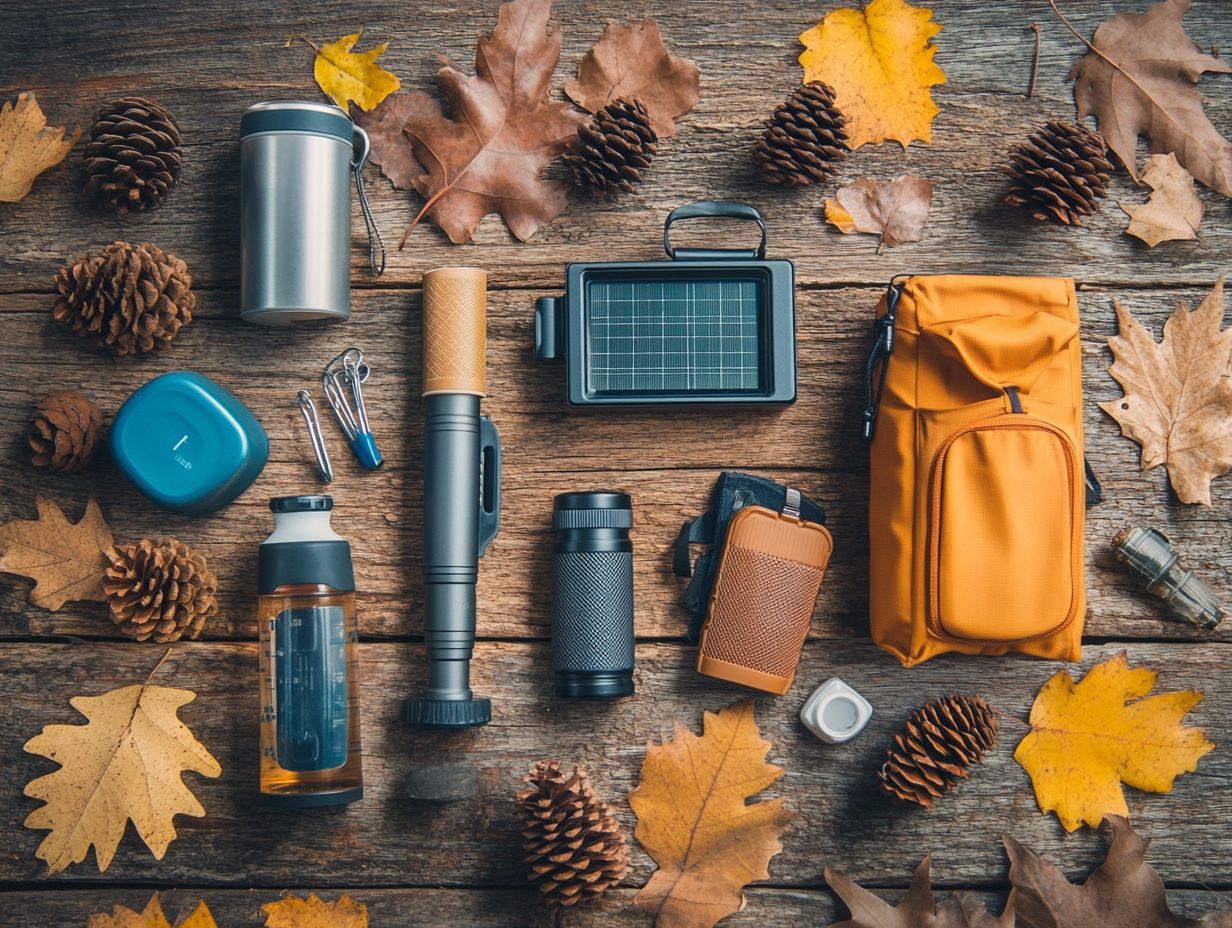 A collection of eco-friendly fire starting tools laid out on a wooden surface.