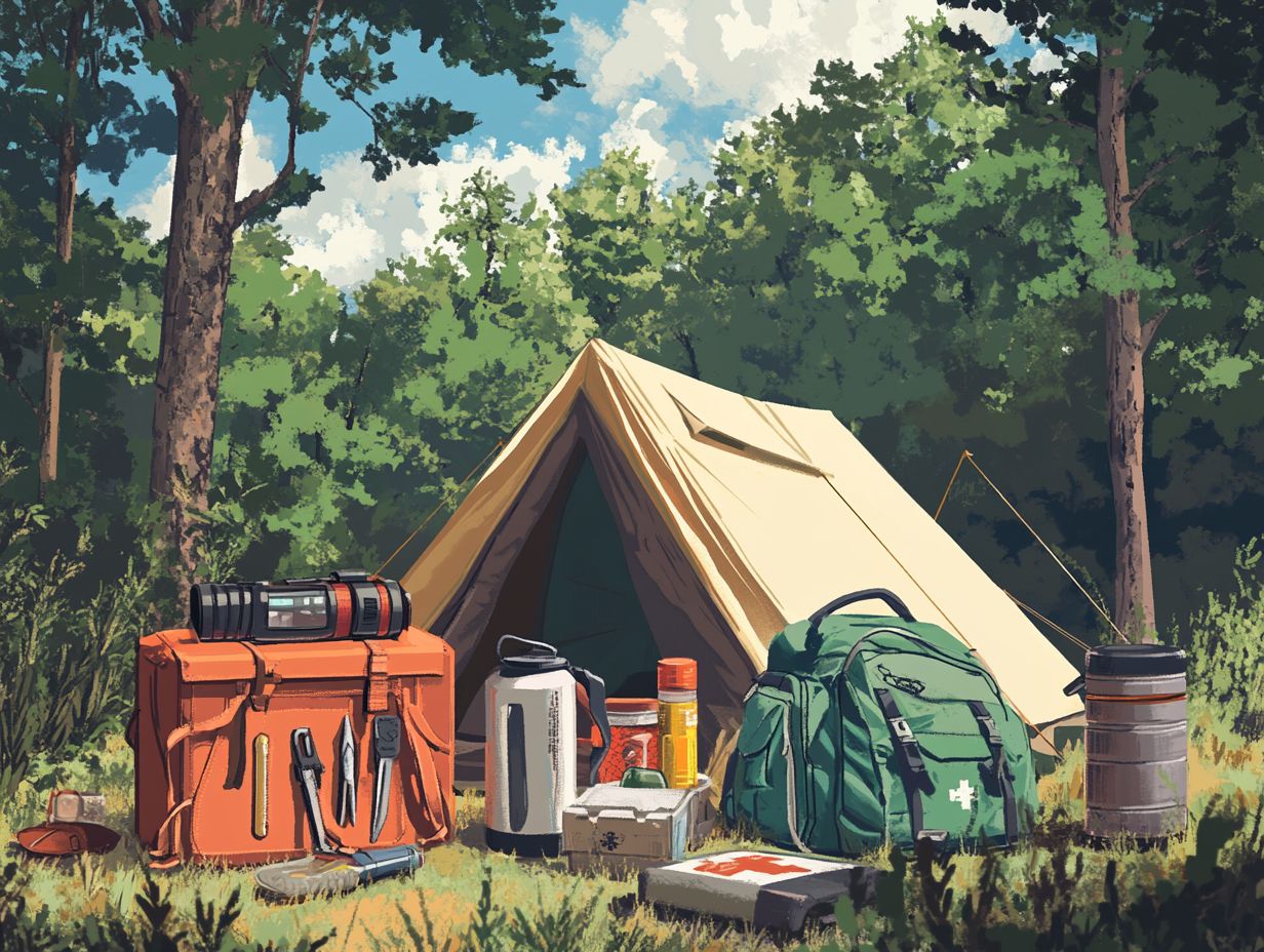 A collection of extra cash and important documents for camping.