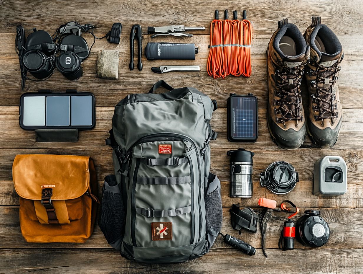 A collection of essential survival gear for traveling abroad