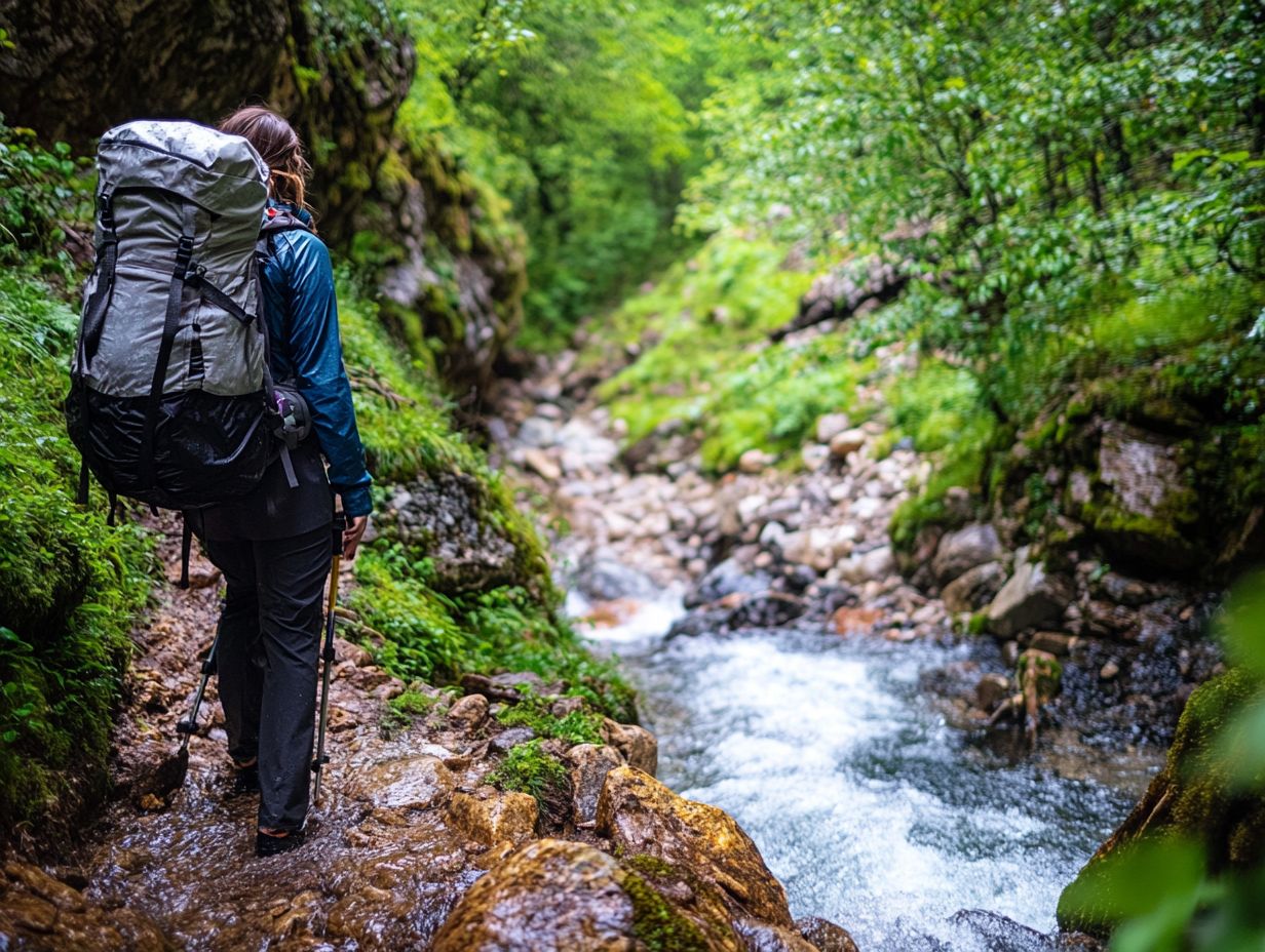 Illustration showing the benefits of quick-dry fabrics for hiking.