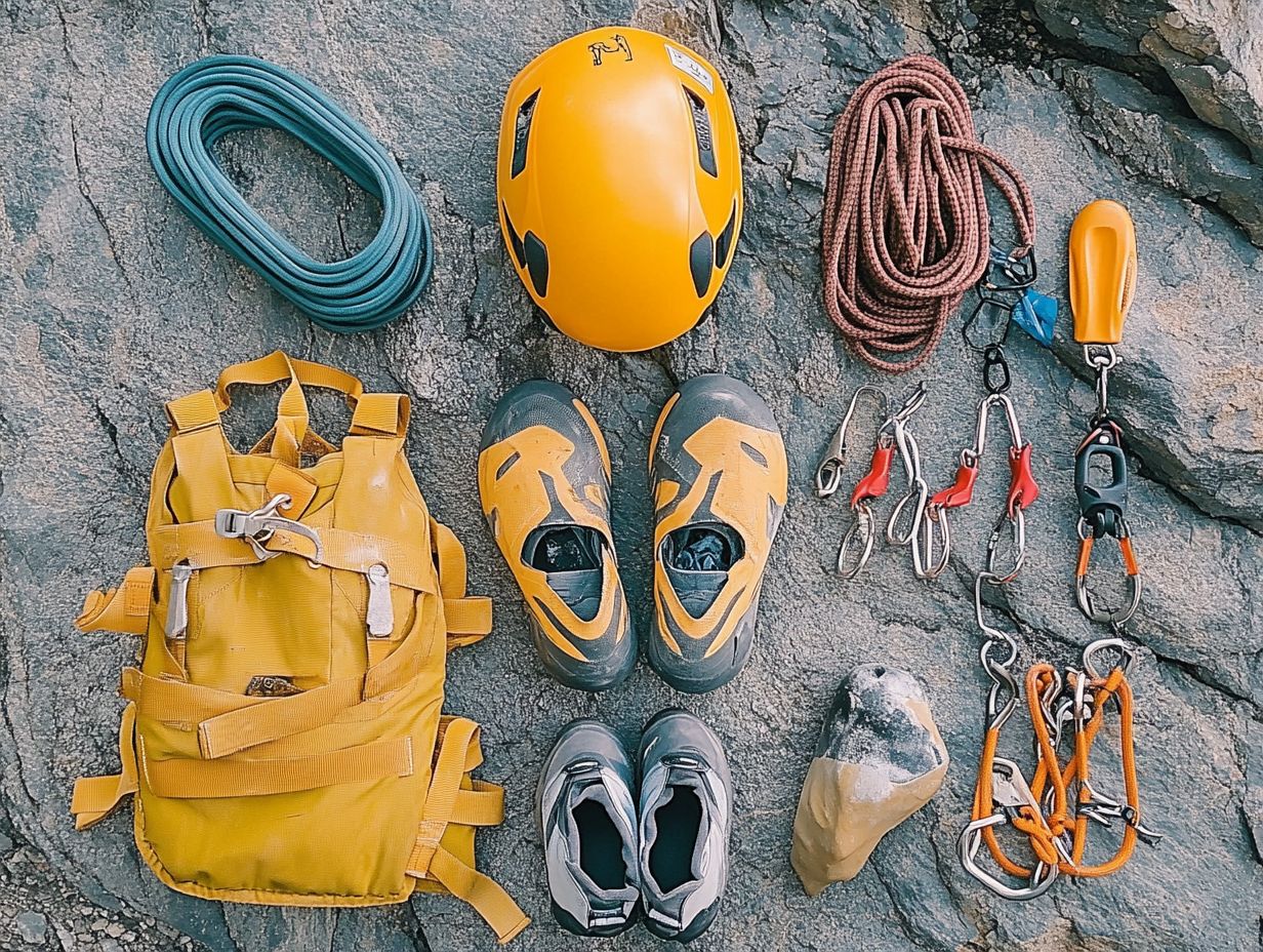 Image of essential climbing gear for beginners