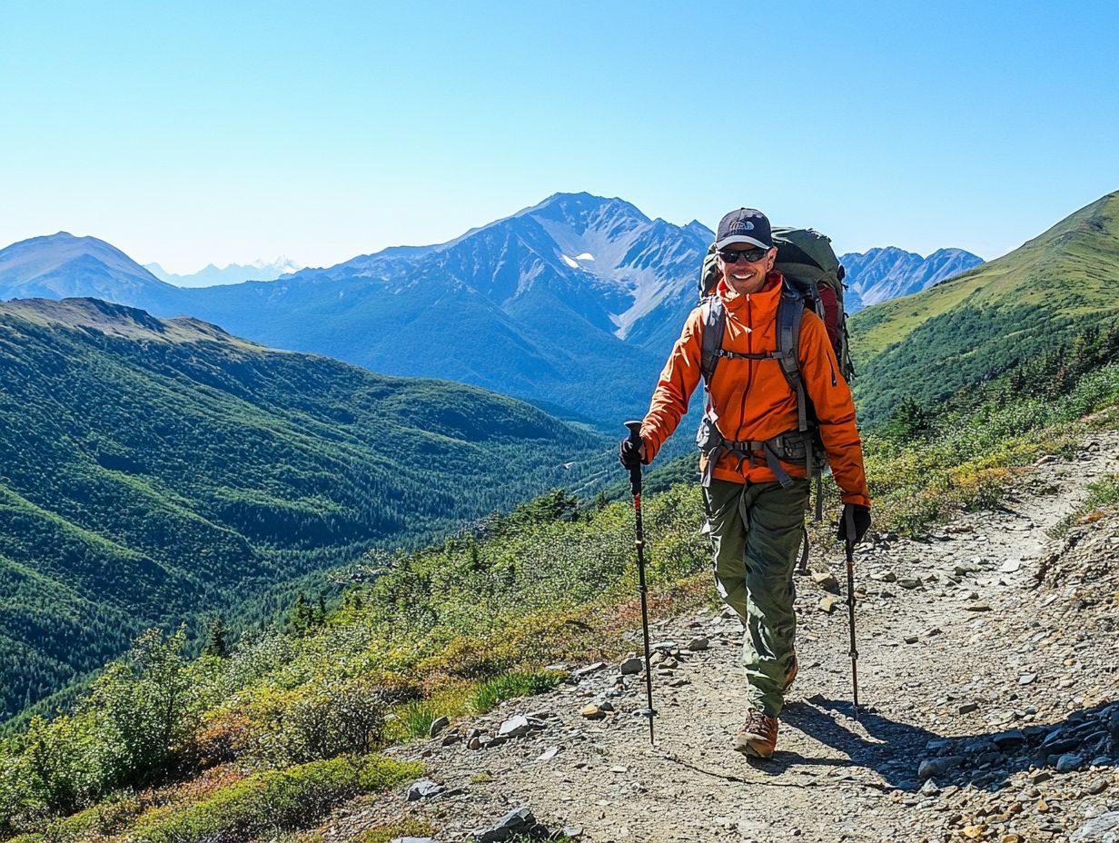 Hiker protecting themselves from the sun while wearing outdoor gear