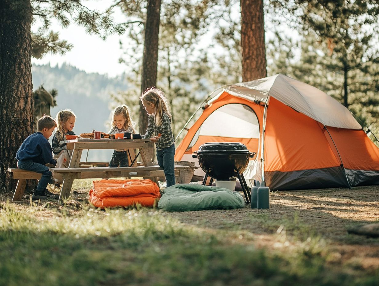 Family enjoying entertainment accessories while camping