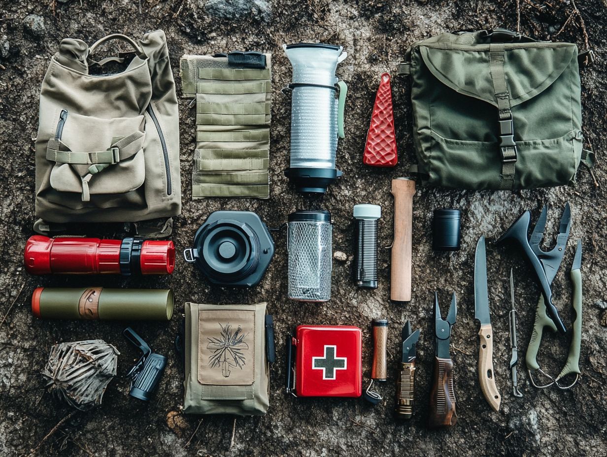 Essential survival gear items illustration