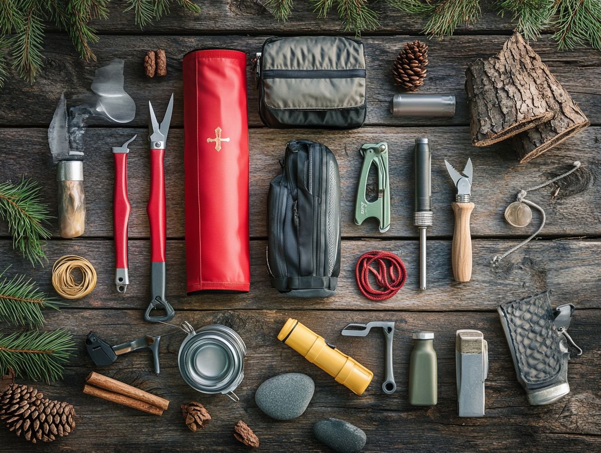 Illustration of essential survival gear for wilderness adventures