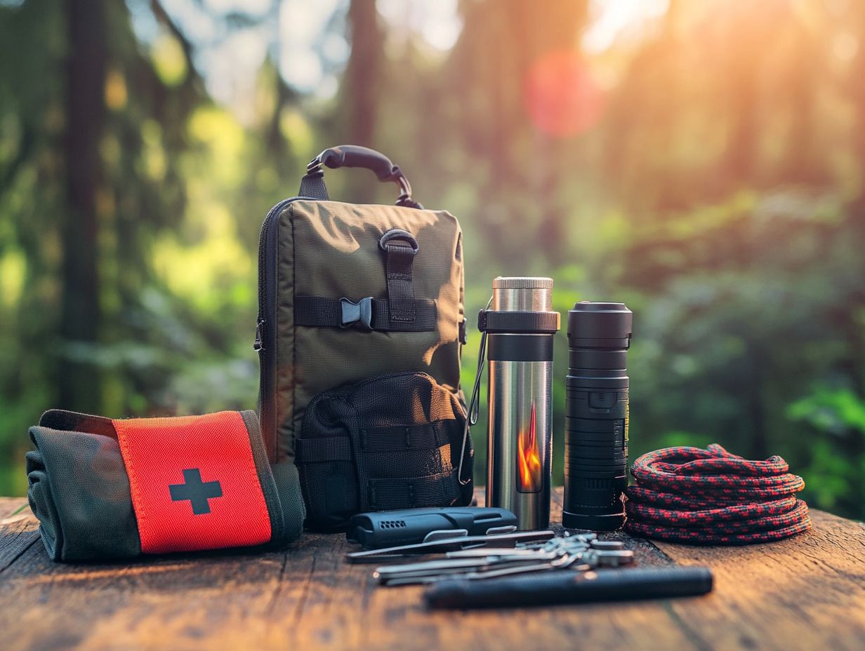 An assortment of essential survival gear.