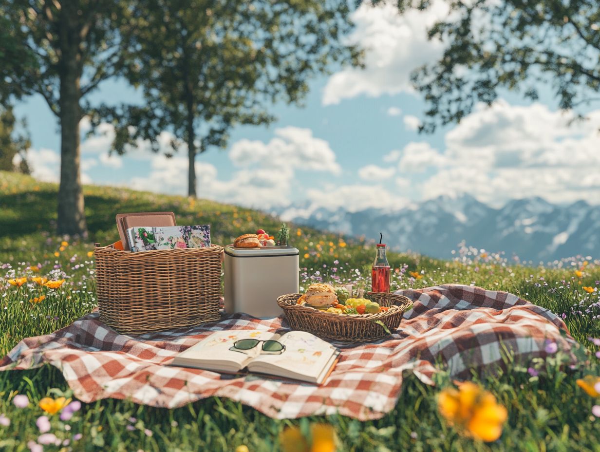 Insulated cooler bag filled with food and drinks