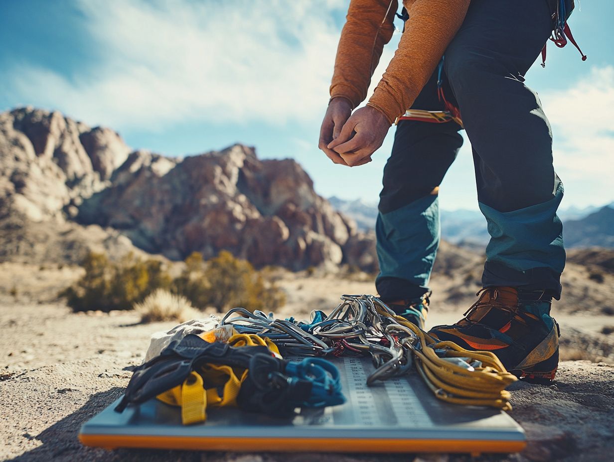 Illustration of climbing gear weight limits and safety guidelines