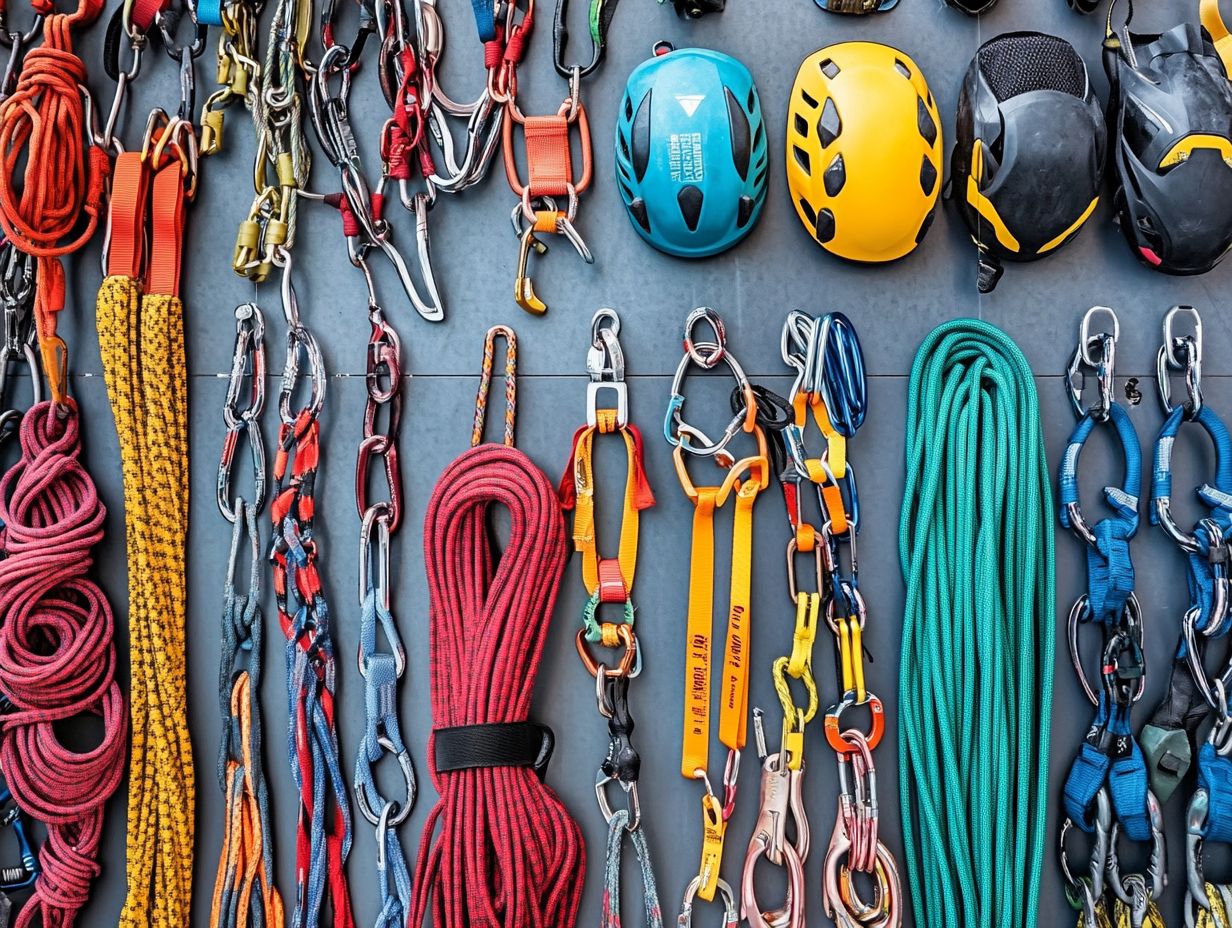 Different types of climbing gear