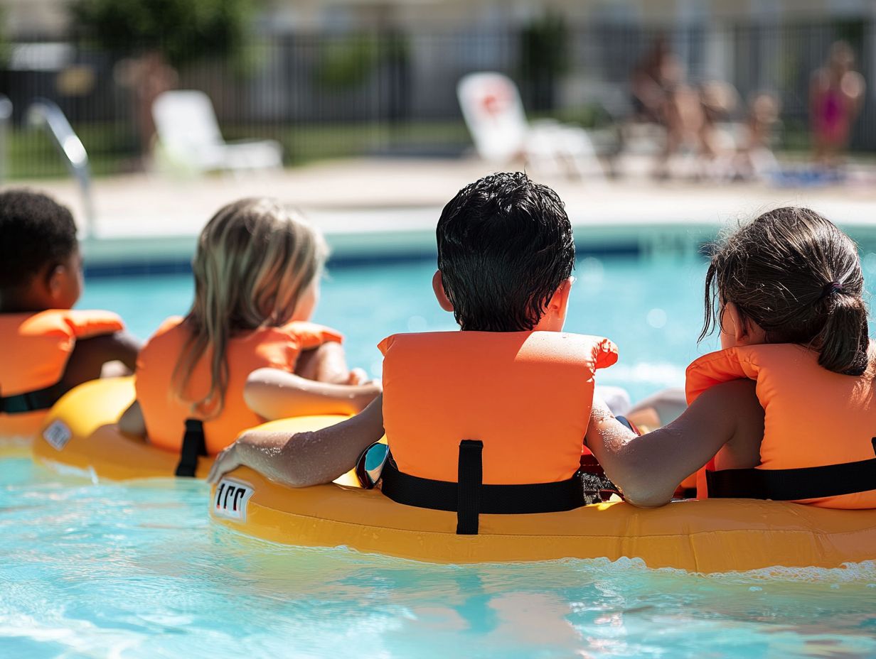 A child learning to swim with a coach in a swimming pool.