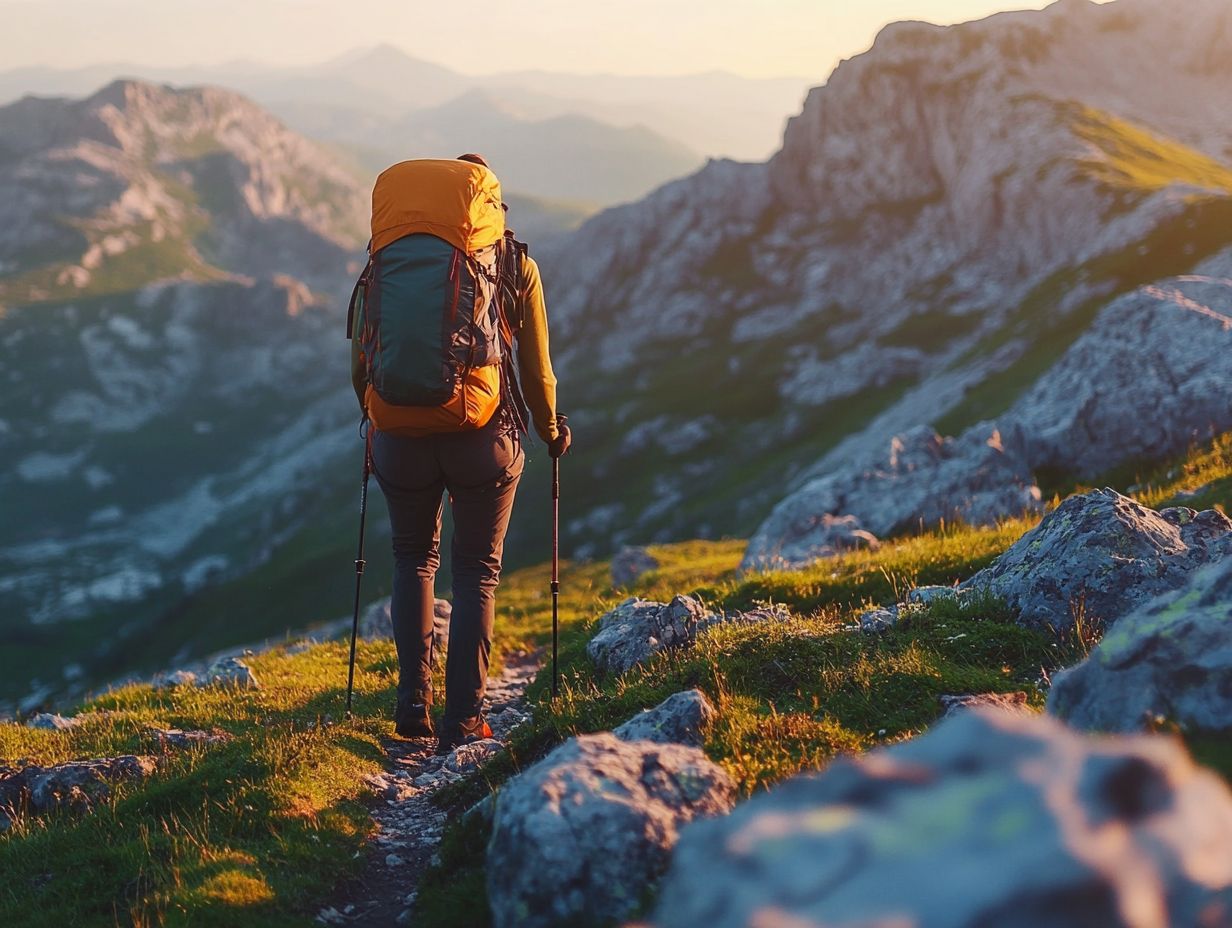 A variety of hiking gear showcased outdoors