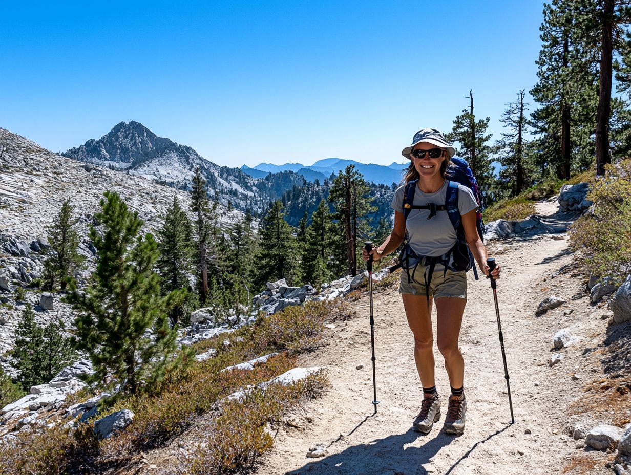 A person using trekking poles to reduce strain on their joints while hiking