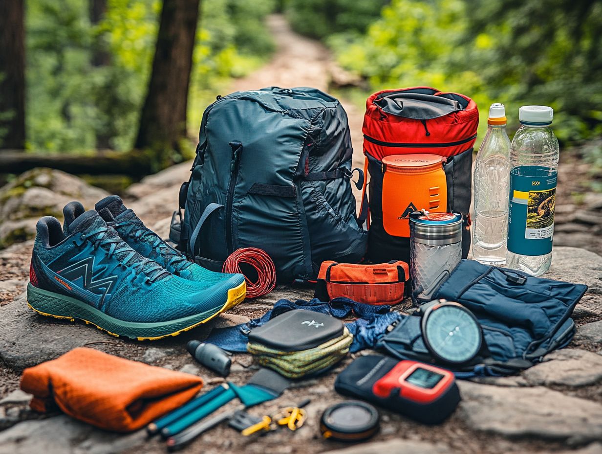 An infographic showing essential gear for trail running.