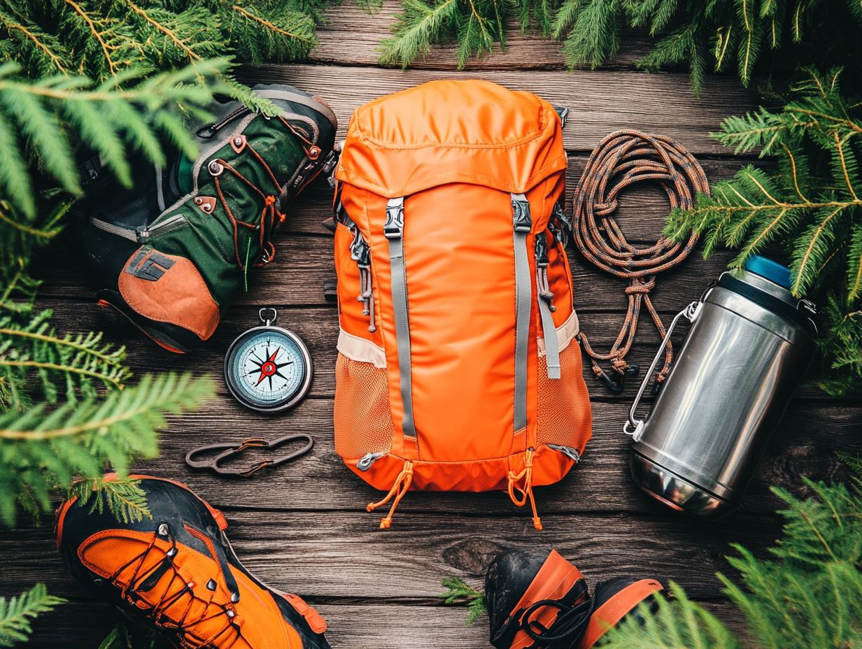 A collection of outdoor adventure gear