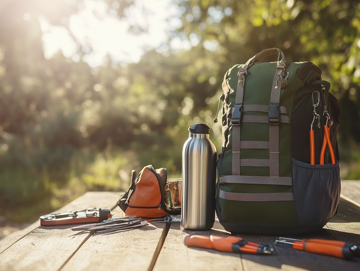 A variety of essential outdoor adventure accessories displayed