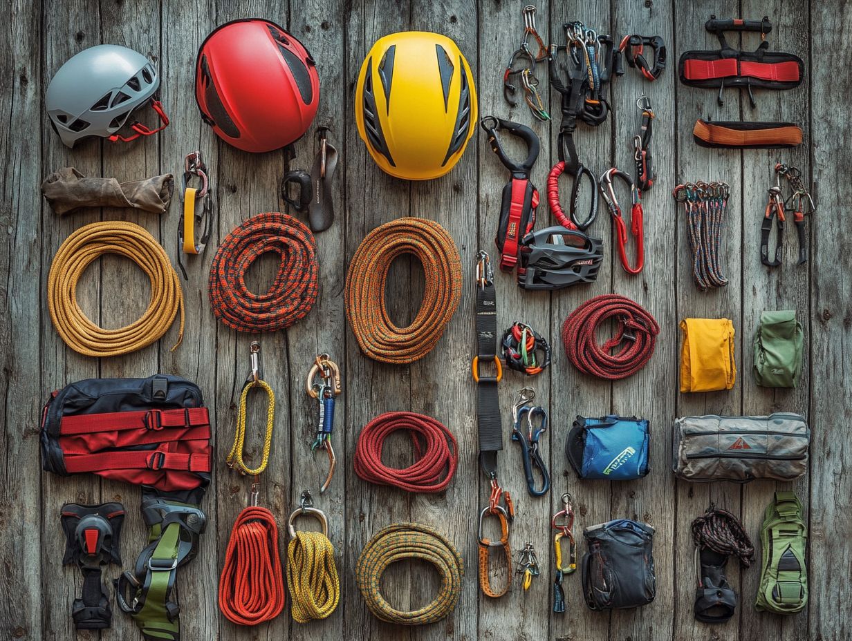 An assortment of climbing carabiners and quickdraws on display.