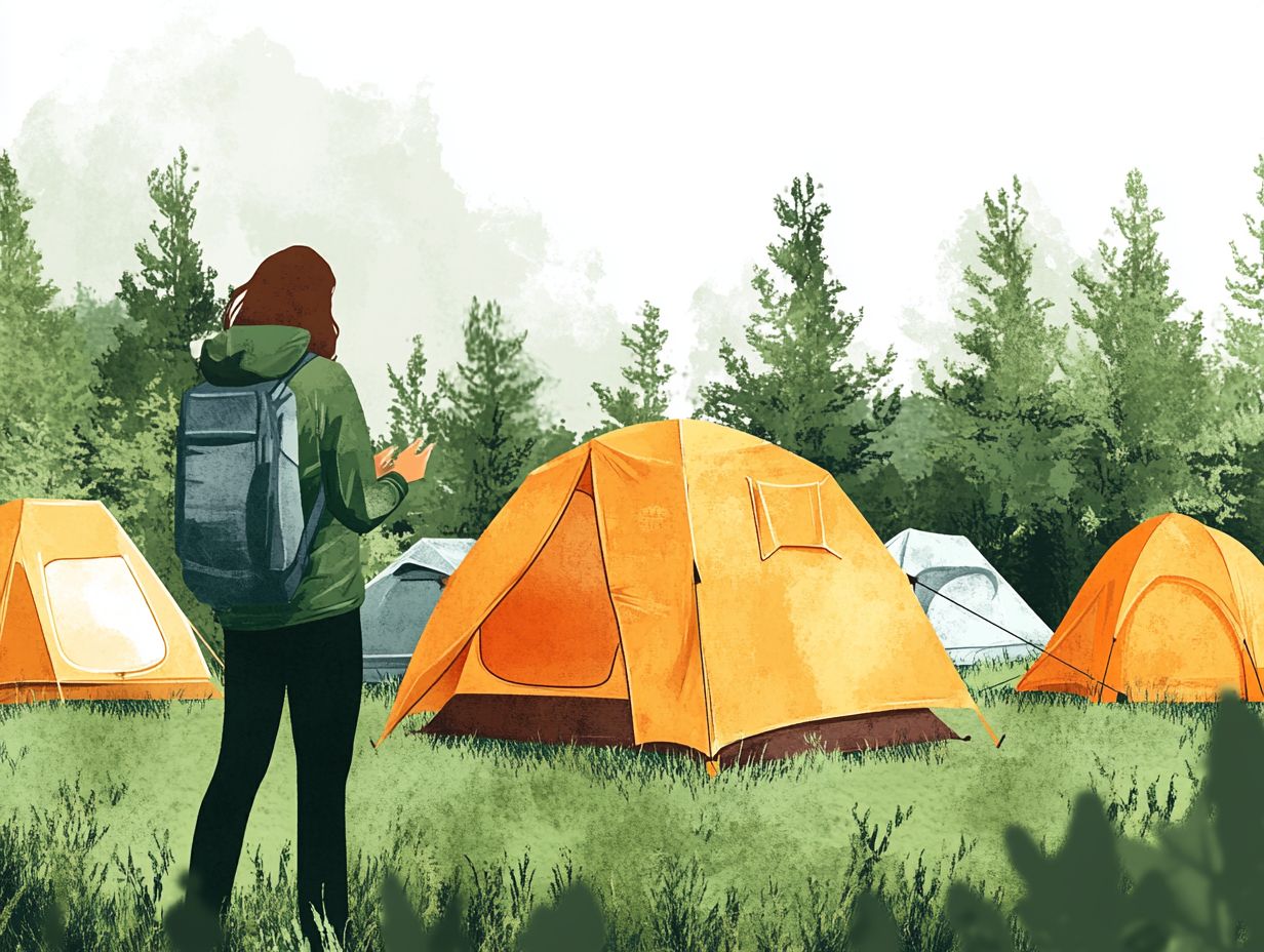 Variety of camping tents including dome, cabin, and pop-up tents